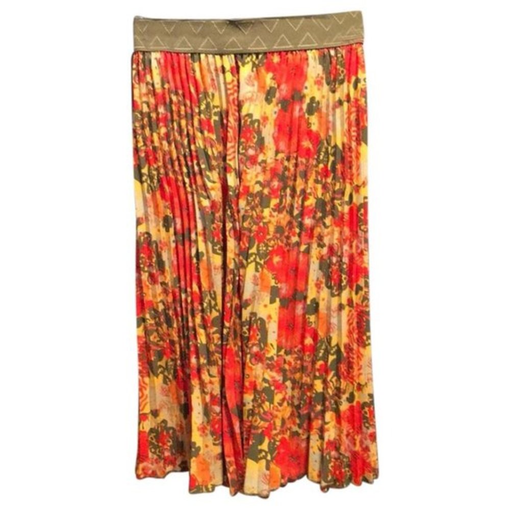 NWT Womens Size Medium LuLaRoe Orange Jill Accordion Pleated Floral Midi Skirt
